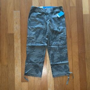 IZOD “Hot Tropics” Olive Drab Green Cargo Cropped Floral Outdoor Pants Sz 4